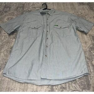 John Deere Green Button Down Short Sleeve  Shirt Men Size XL Sleeve Pockets
